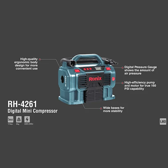 Ronix RH-4261 AC/DC Mini Digital Air Compressor 60psi