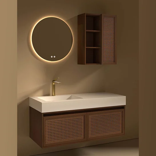 Cool Bathroom Furniture Rattant Wood Veneer 1190x495x400mm